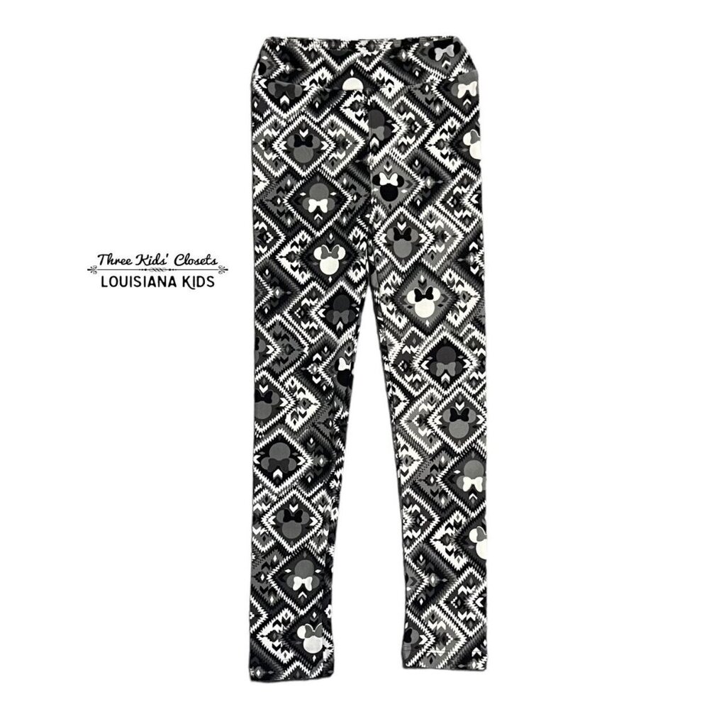 LulaRoe Kids Sz L/XL Black Gray & White Minnie Mouse Leggings